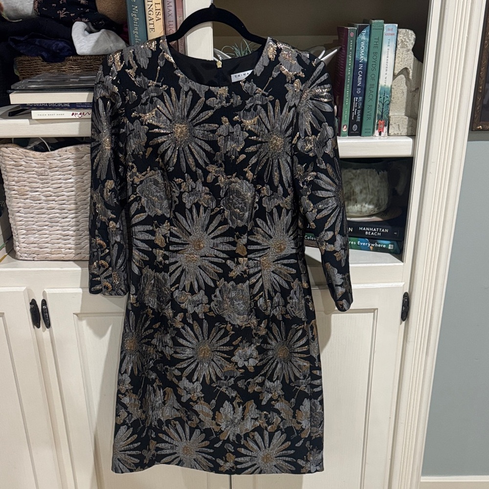 Trina Turk Black and Gold Floral Long Sleeve Dress